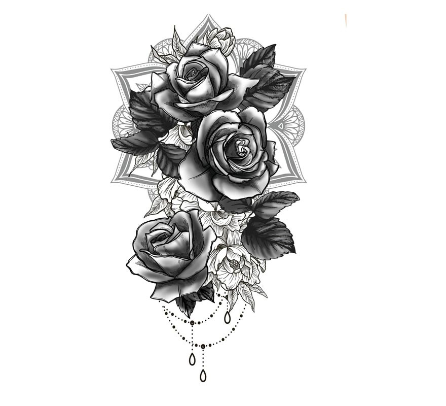 Tatuagem de rosas pretas e brancas-B