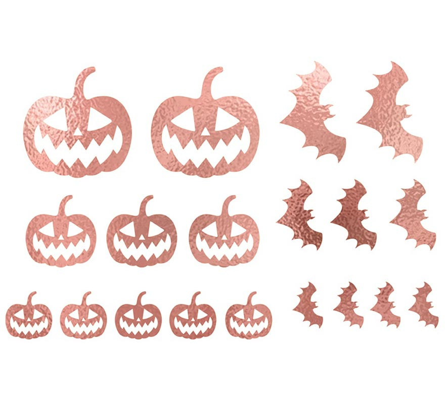 Pumpkin and Bat Tattoos in Gold and Pink-B