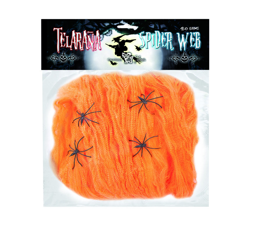 Toile d'araignée 50 gr avec 4 araignées de couleurs assorties-B