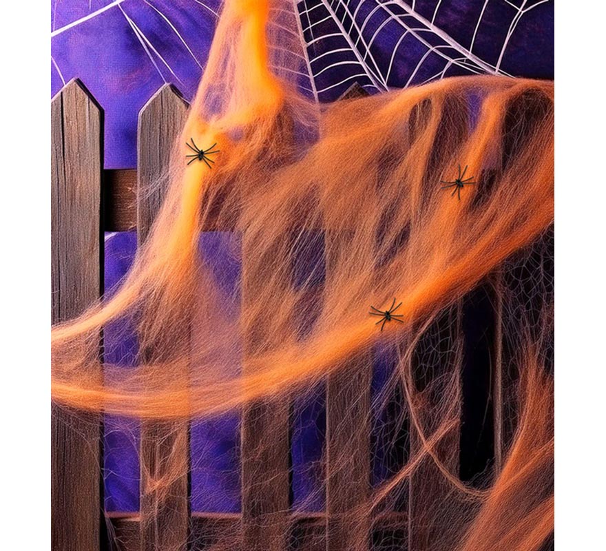 Telaraña de 50 gr naranja con 3 Arañas-B