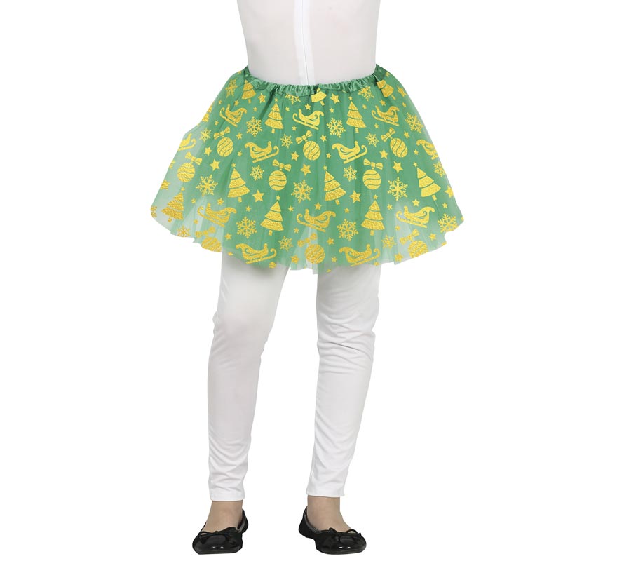 Tutu de Natal verde e dourado de 30 cm para crianças-B