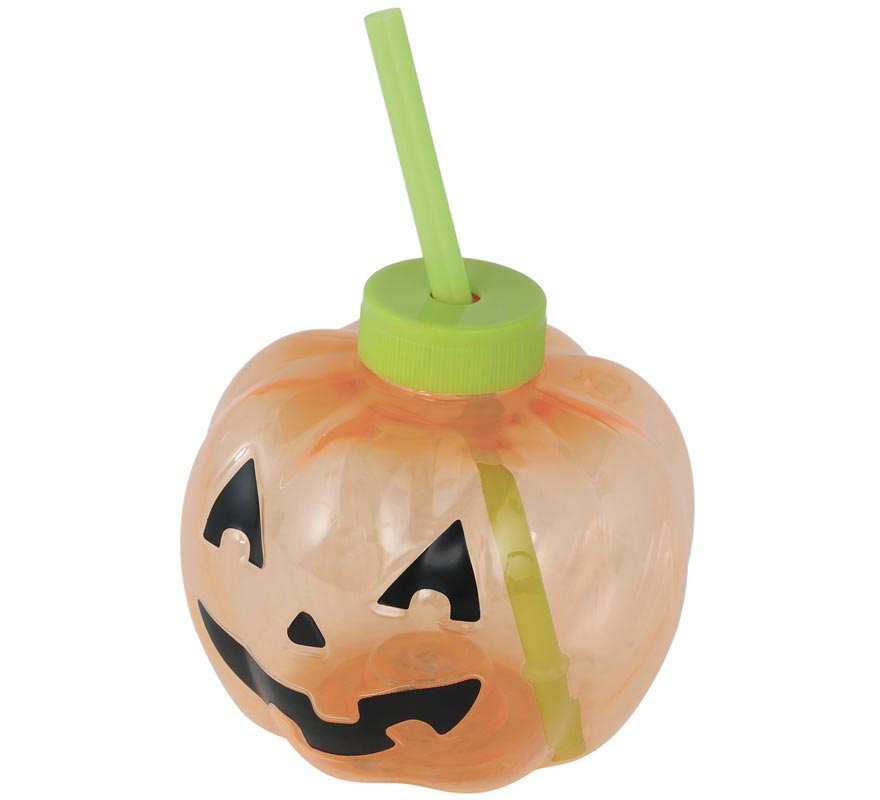 Pumpkin Cup with Straw with LED Lighting 17 cm-B