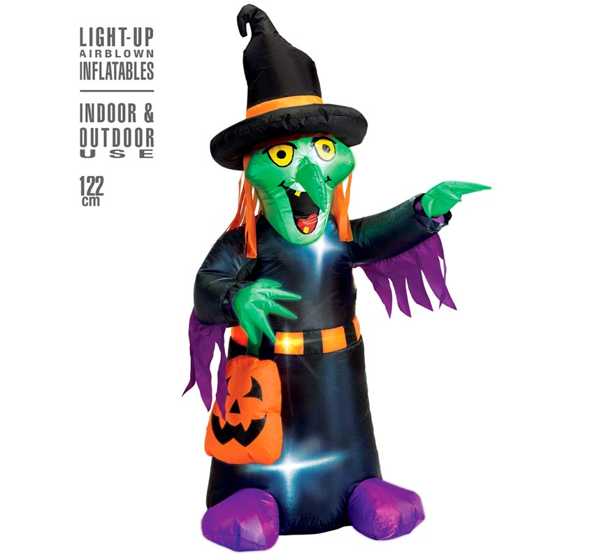 Bruja Auto Hinchable de Halloween con Iluminación de 122 cm-B