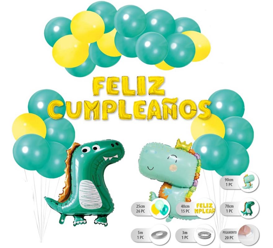Conjunto de 26 balões de dinossauro com guirlanda de feliz aniversário
