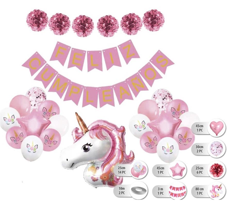 Conjunto de 26 balões de unicórnio com guirlanda de feliz aniversário