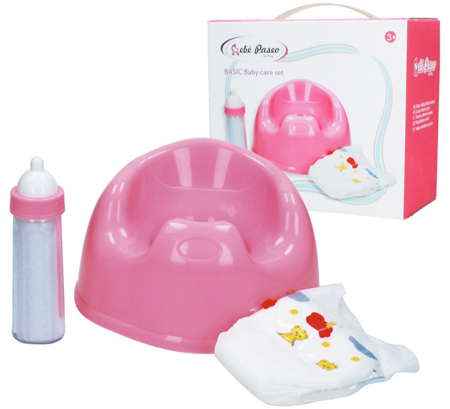Set de 3 piezas: Orinal, Pañal y Biberón para Muñecas