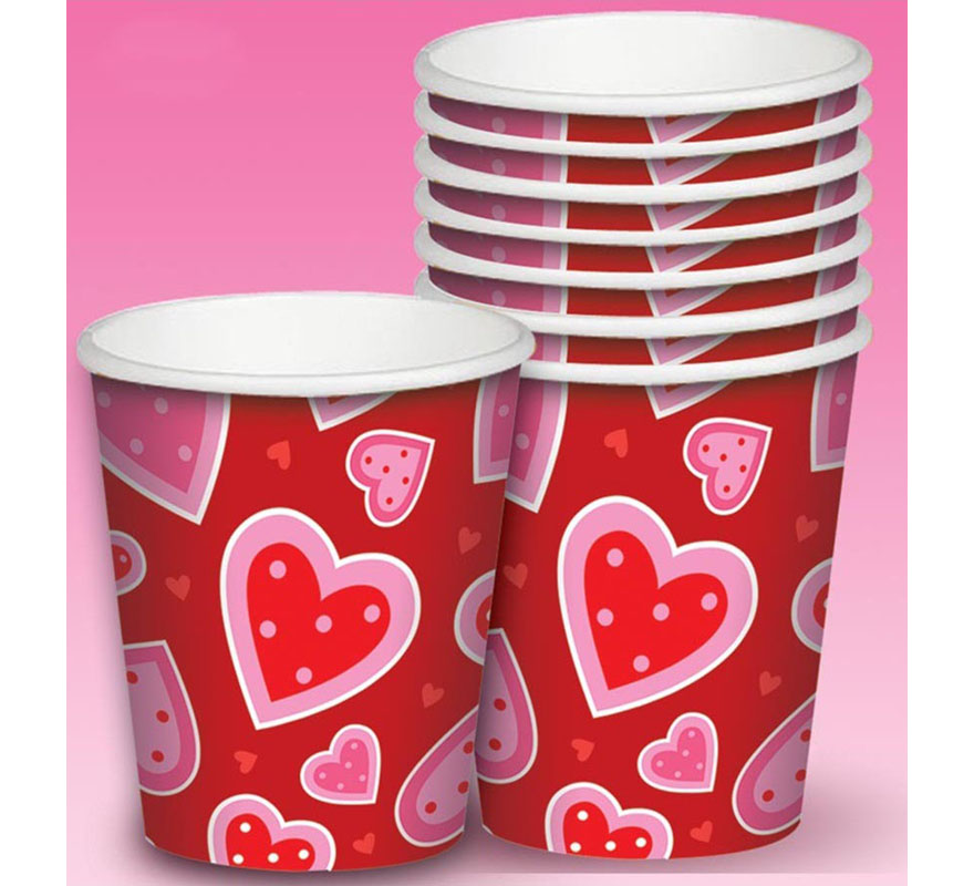 Set de 8 Vasos de cartón de corazones