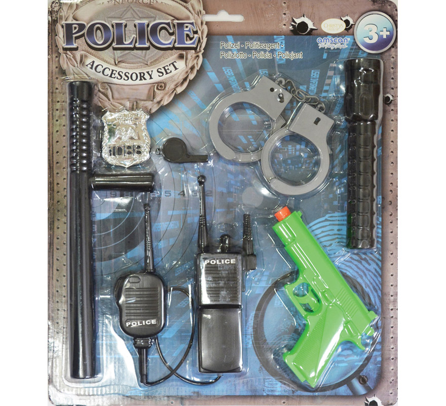 Traje Policia Niño ROXIE Kit De Juego De Rol De Oficial De Policía Para Niños Con Pistolas De Juguete, Espada, Máscara, Esposas, Accesorios De Disfraz De Policía, Sx_toygun004_5, L Disfraz Policia Niña