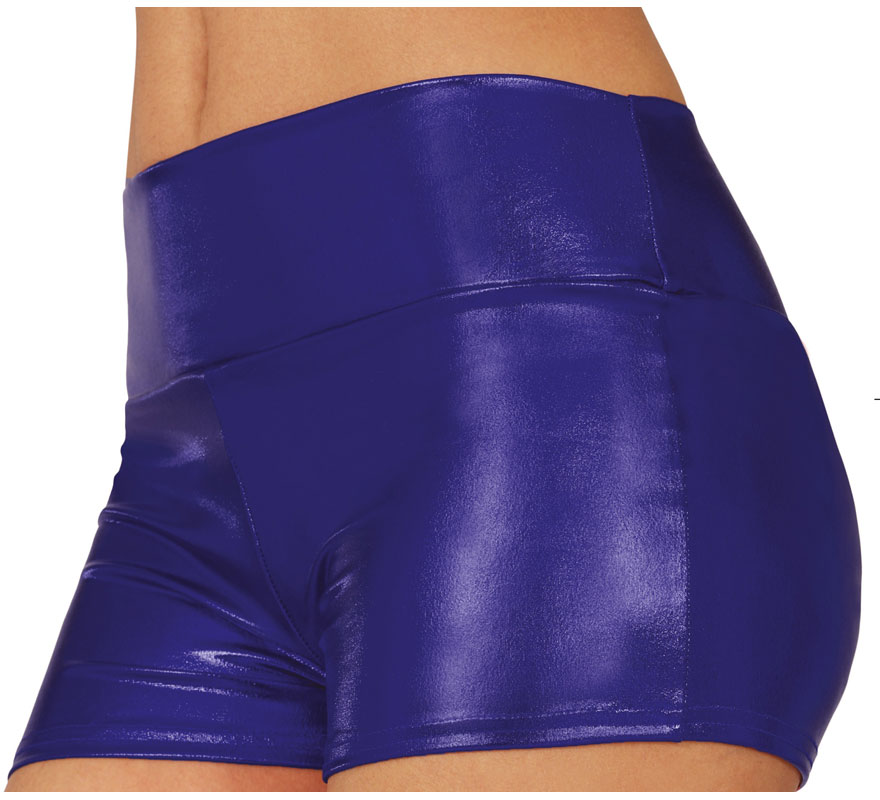 Kurze blaue Metallic-Shorts für Damen