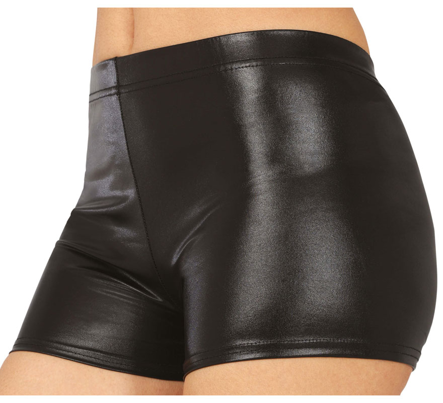 Black metallic shorts for women