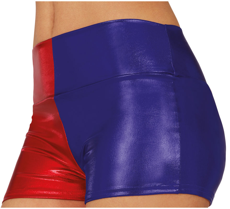 Short court métallisé rouge et bleu pour femme