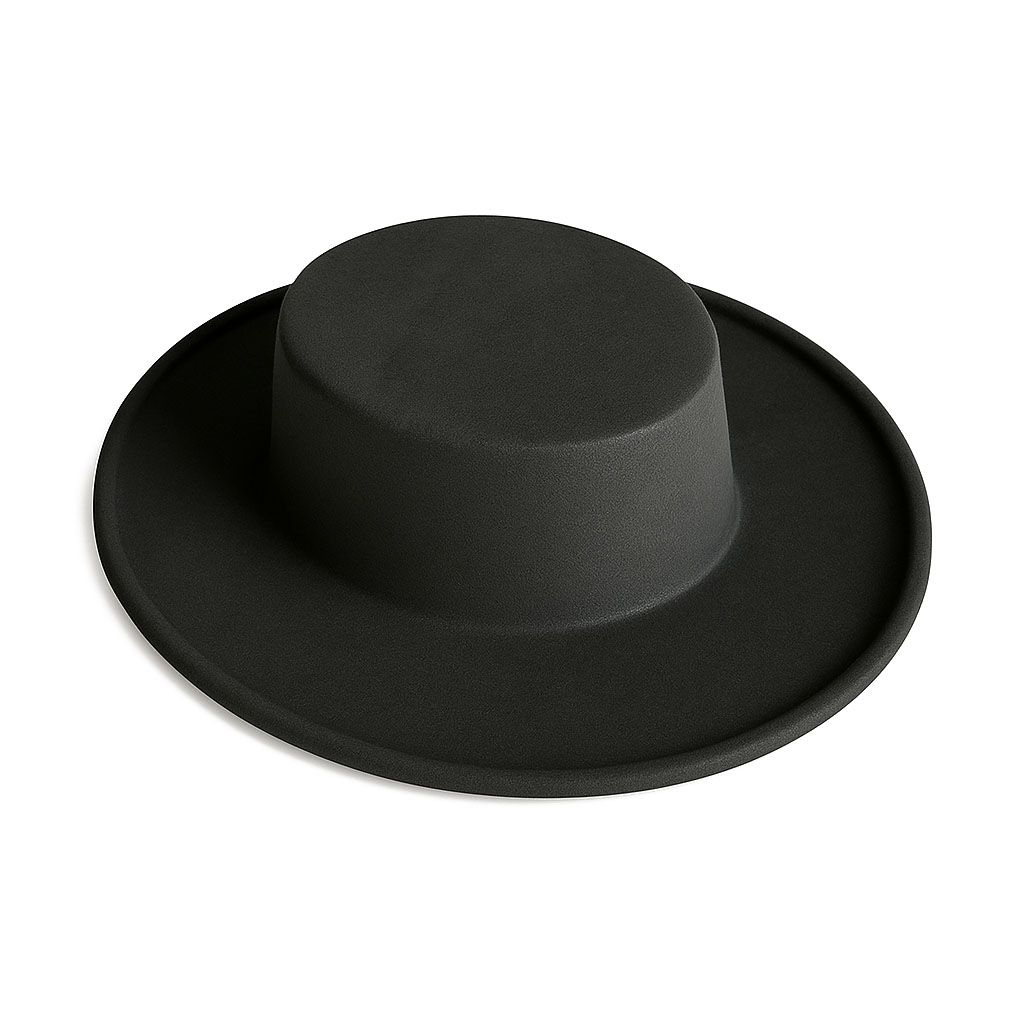 Chapéu de cordovão preto liso e flocado para criança