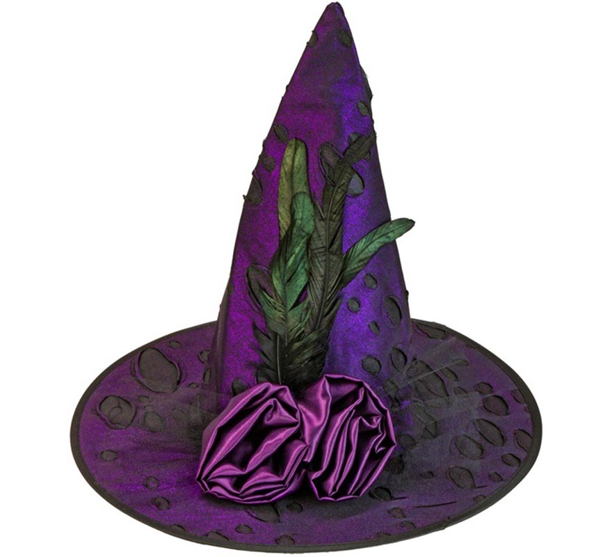 Sombrero de Bruja con Flores y Plumas