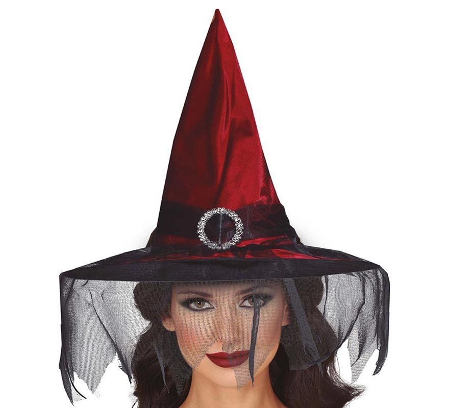 Maroon Witch Hat with Veil