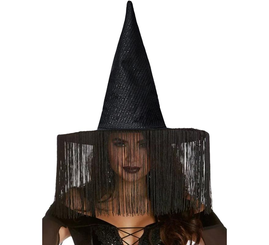 Chapéu de Bruxa Preto com Franjas