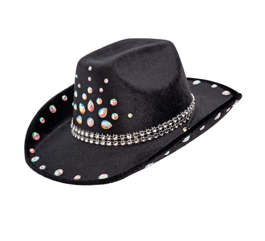 Chapéu de cowboy com strass em várias cores