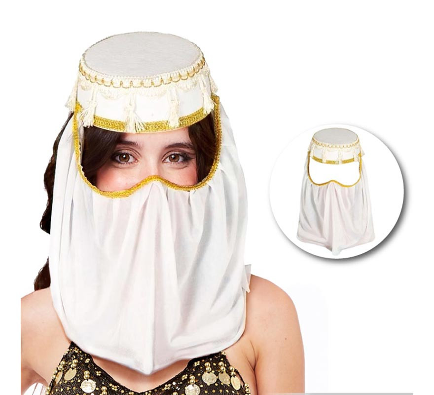 Chapeau de princesse arabe adulte blanc et or