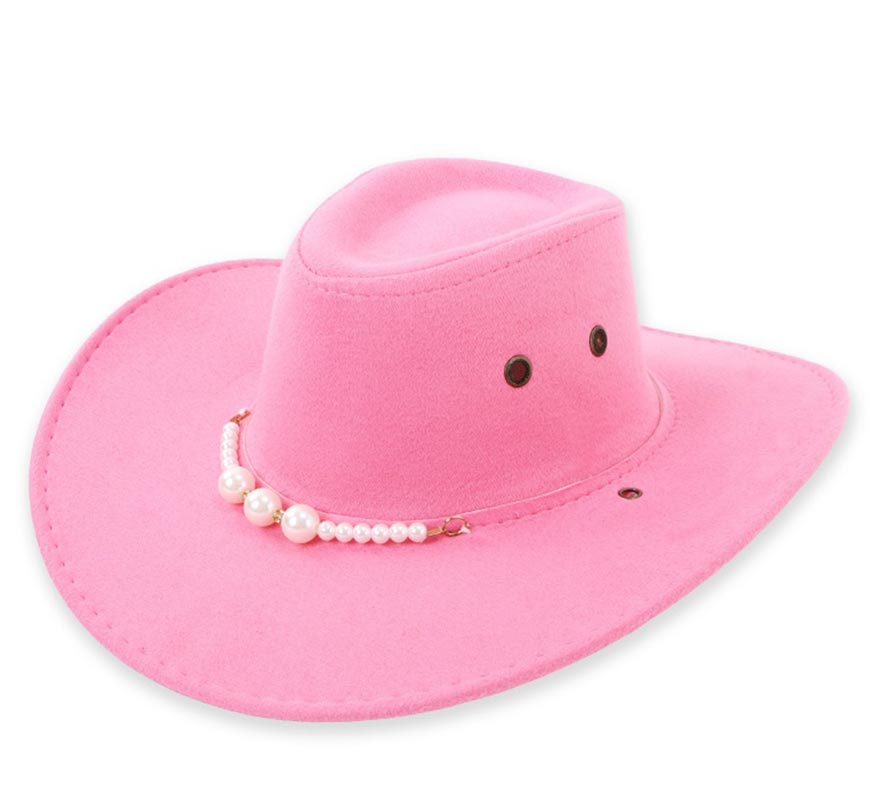 Sombrero de Vaquero rosa con Abalorios adulto