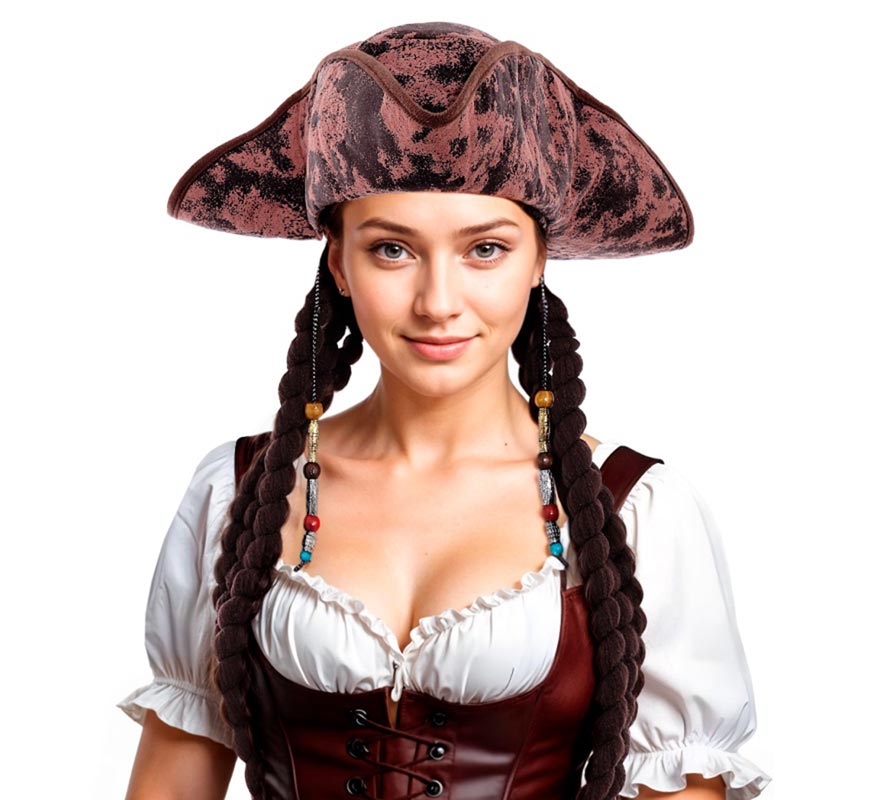 Pirate Hat with Long Braids Adult