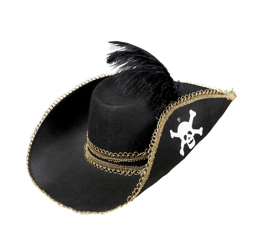 Black Pirate Hat with Felt Feather