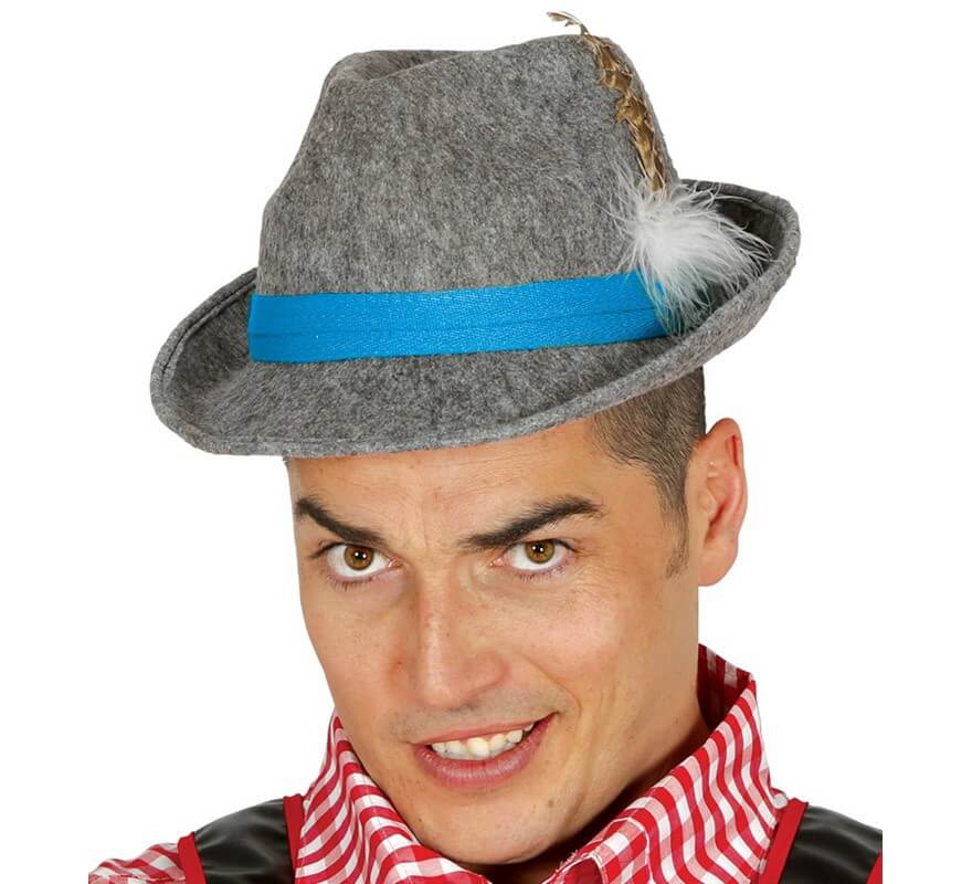 Grauer Tiroler Hut mit blauem Band
