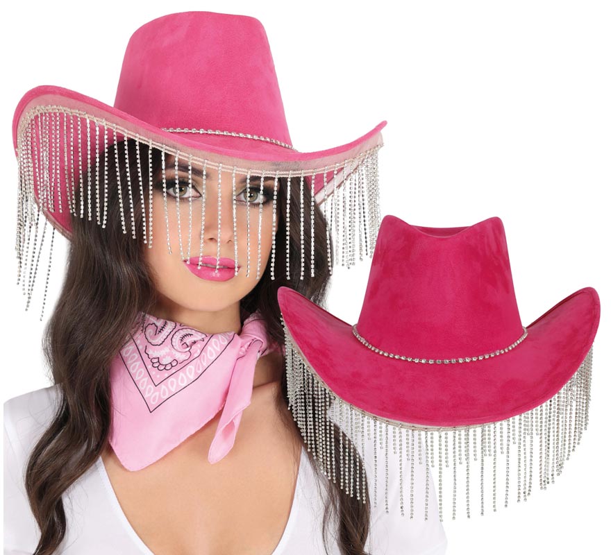 Sombrero Vaquero rosa con Flecos adultos