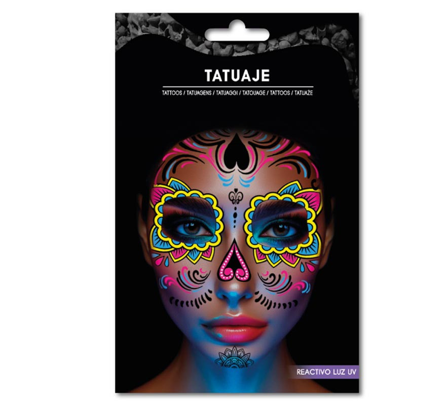 Catrina tattoo yellow and fluorescent pink