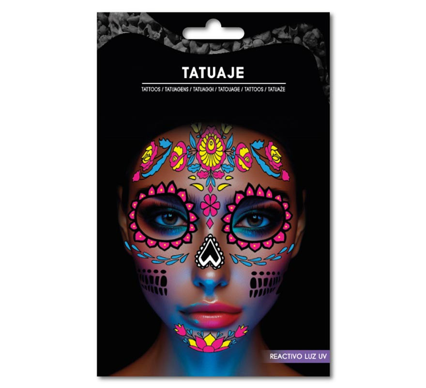 Fluorescent pink Catrina tattoo