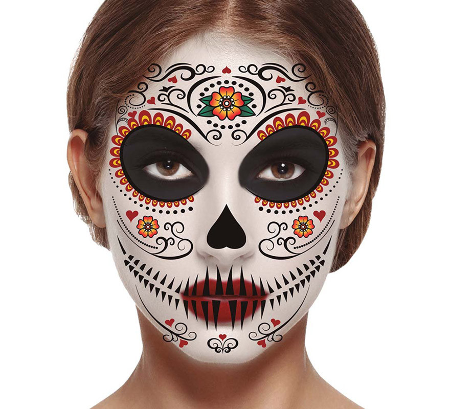 Halloween Tatuajes Temporales De Cara (8 Hojas), Halloween Mascarada Día De  Los Muertos Esqueleto Cráneo Cara Completa Tatuajes De Maquillaje Para |  