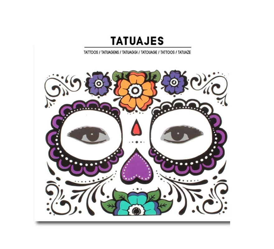 Catrina purple flowers adult face tattoo