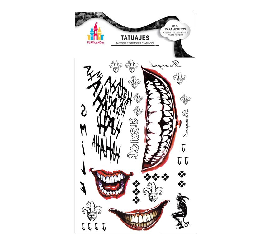 Clown tattoos with conflicting text and red smiles