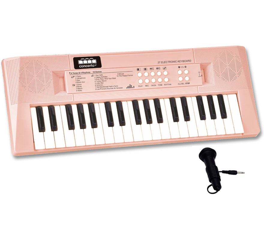 Teclado Electrónico de 37 Teclas rosa, con Micrófono USB