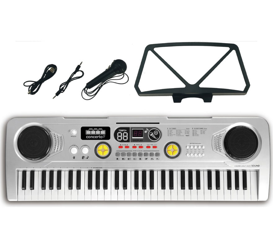 Teclado Electrónico de 61 Teclas con Micrófono USB plateado