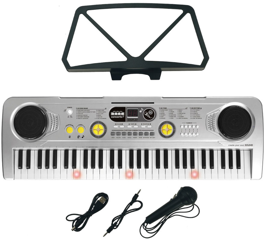 Teclado Electrónico de 61 Teclas con Micrófono USB y Función Profesor plateado
