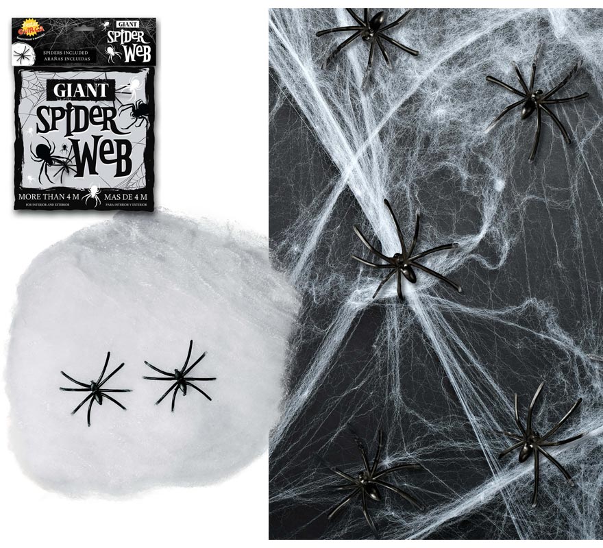 Spider web 20 gr. with 2 spiders for Halloween decoration