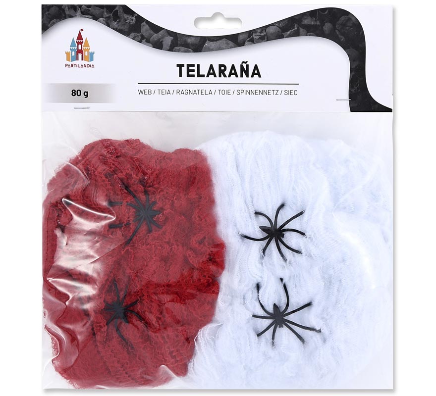 Red and white spider web with 4 spiders of 80 gr.