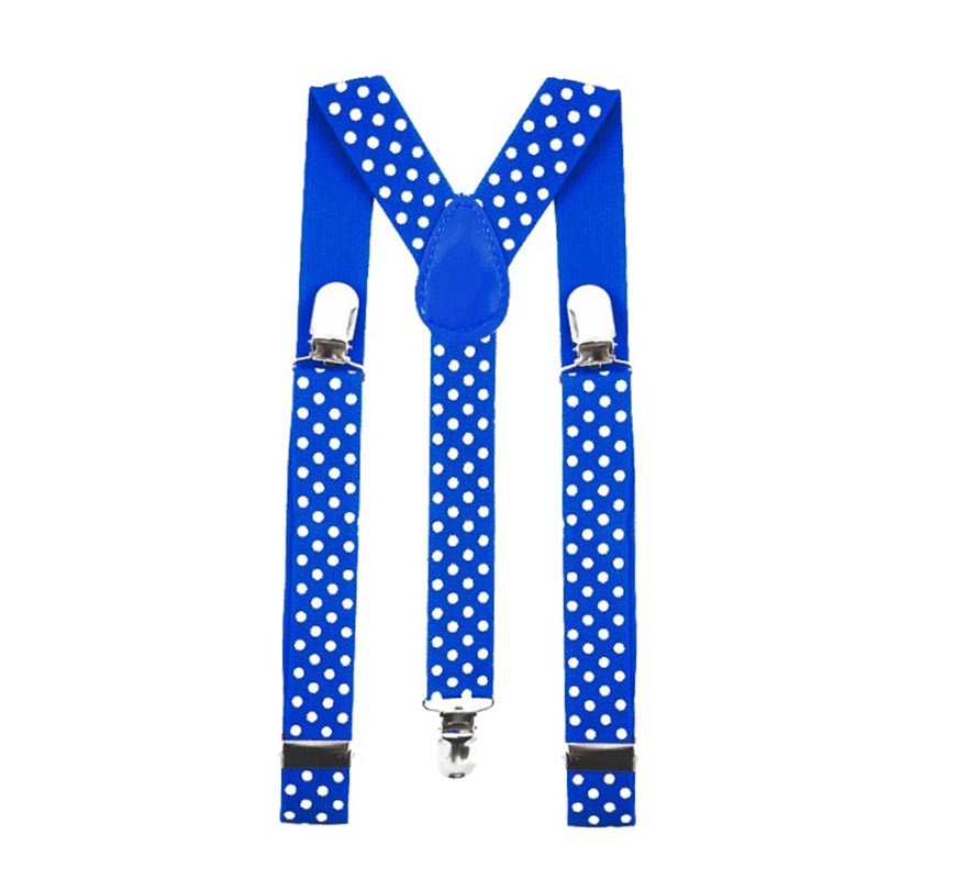 Blue braces with white polka dots for adults