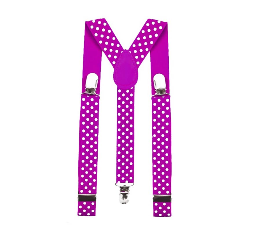 Fuchsia braces with white polka dots for adults