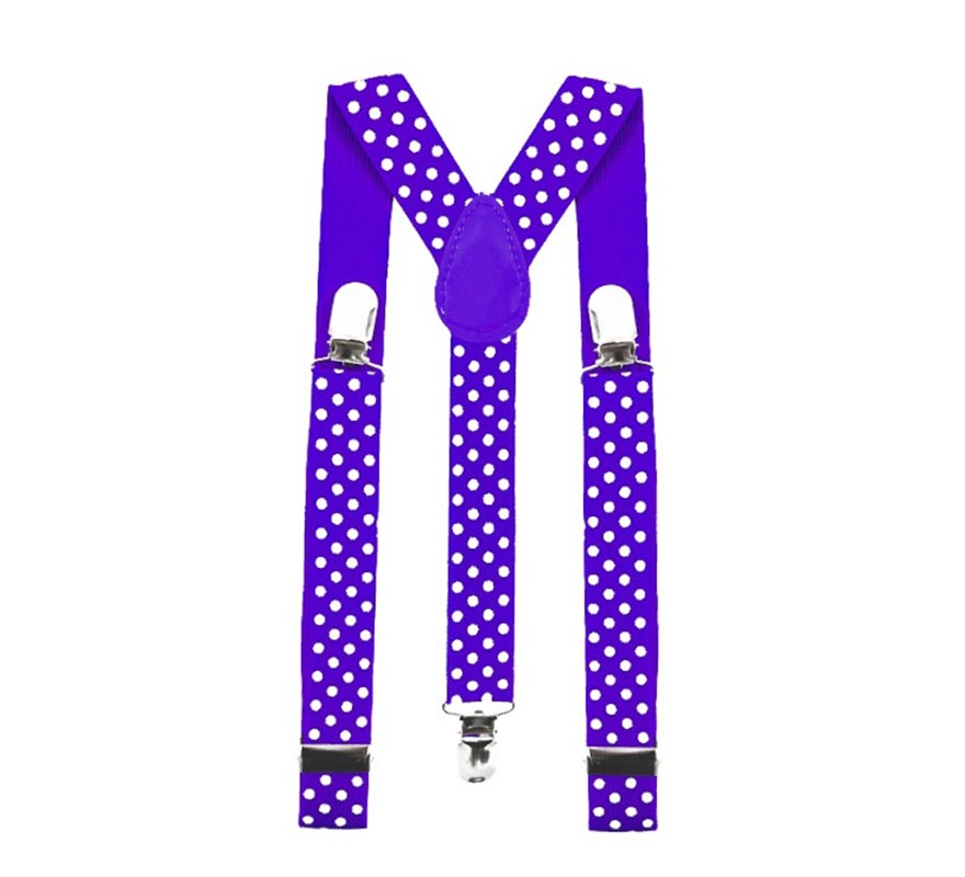 Purple braces with white polka dots for adults