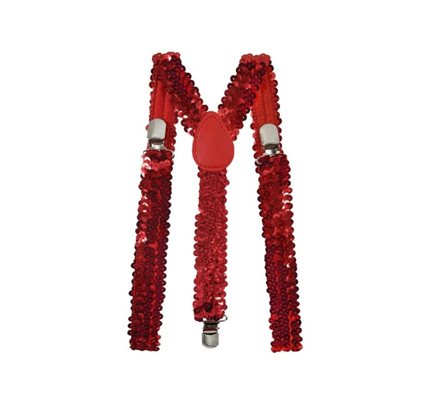 Dark red suspenders with sequins