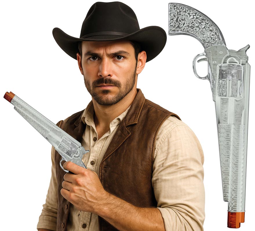 Trabuco de Pistolero plateado de 30 cm de Plástico