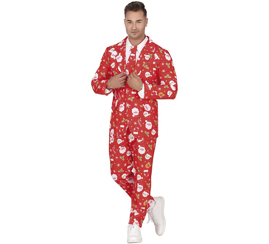 Funny red Santa Claus suit with tie for men