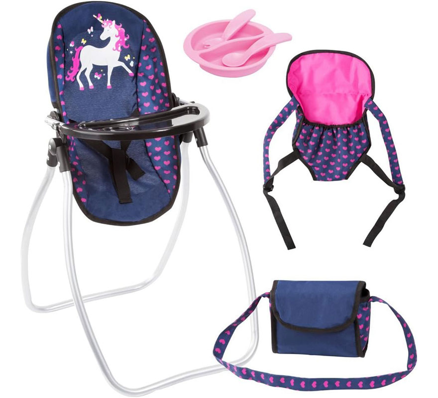 Trona y Accesorios para Muñecas de Unicornio
