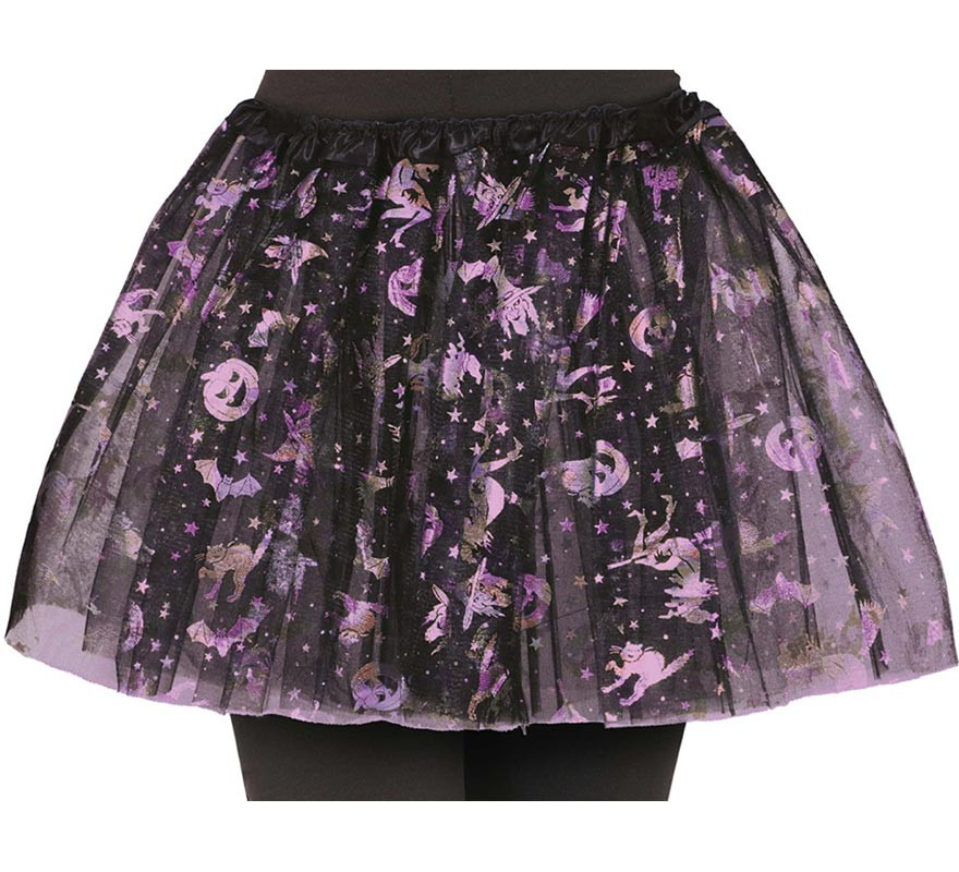 Black and purple tutu decorated for children's Halloween, 30 cm