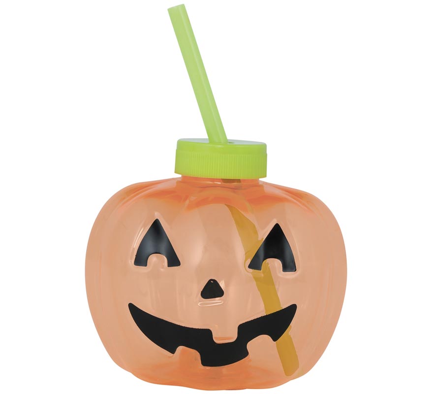 Pumpkin Cup with Straw with LED Lighting 17 cm