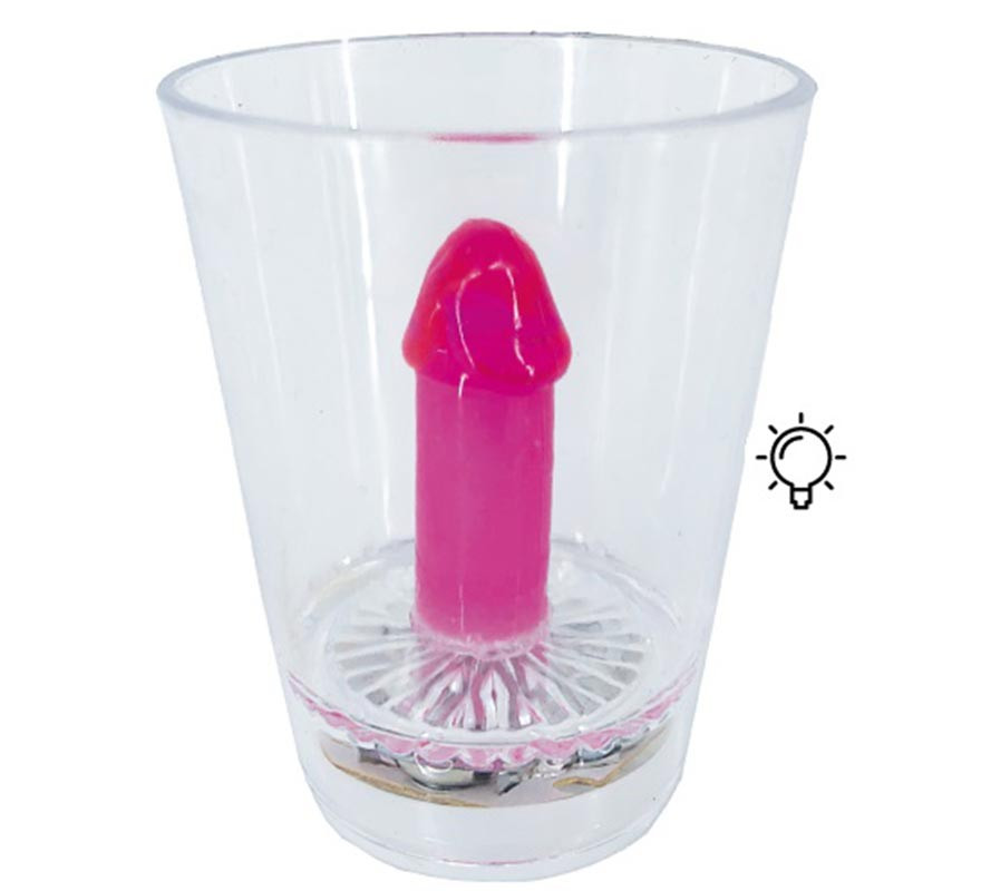 Glass with purple penis with light