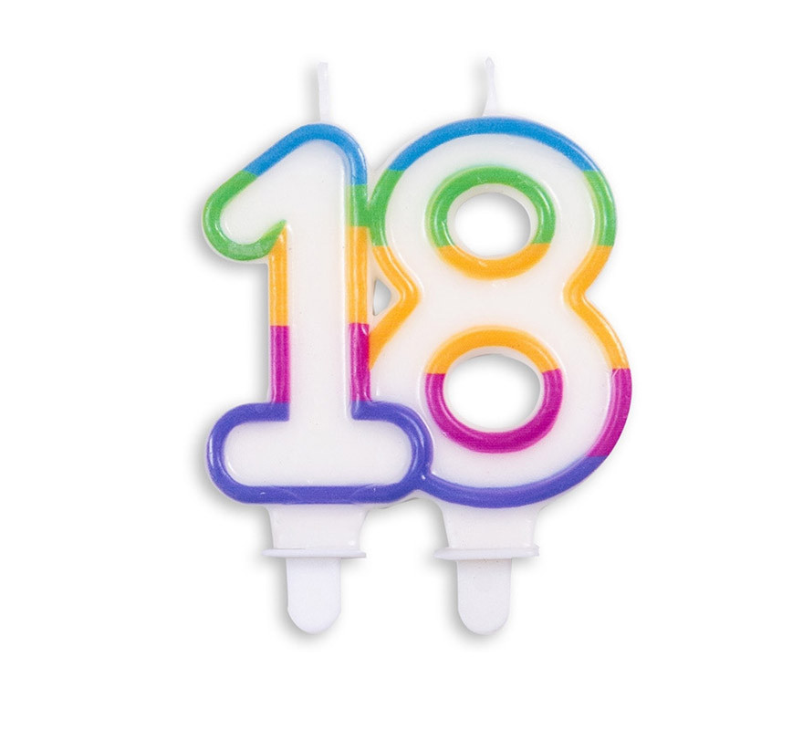 Candela di compleanno numero 18 multicolore