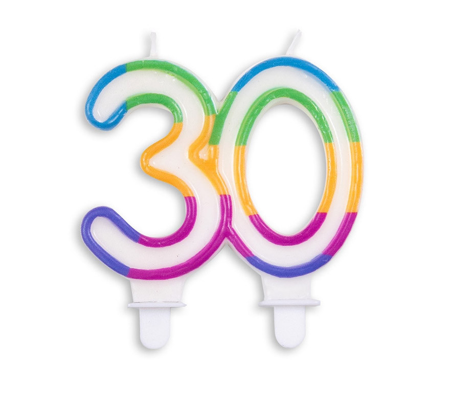 Bougie d'anniversaire numéro 30 multicolore