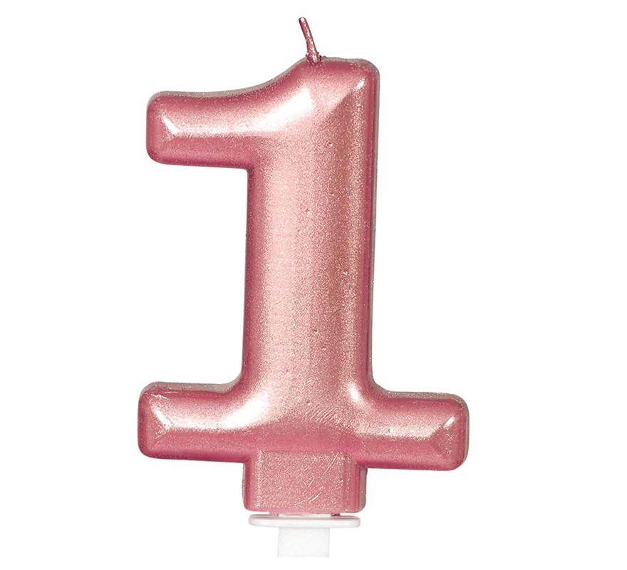 Metallic Gold and Pink Candle Number 1, 8 cm