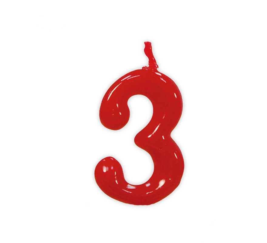 Vela roja con el número 3 para cumpleaños